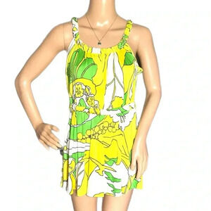 TIBI NEW YORK 100% Silk Sleeveless Lime Floral Boho Summer Sun Dress